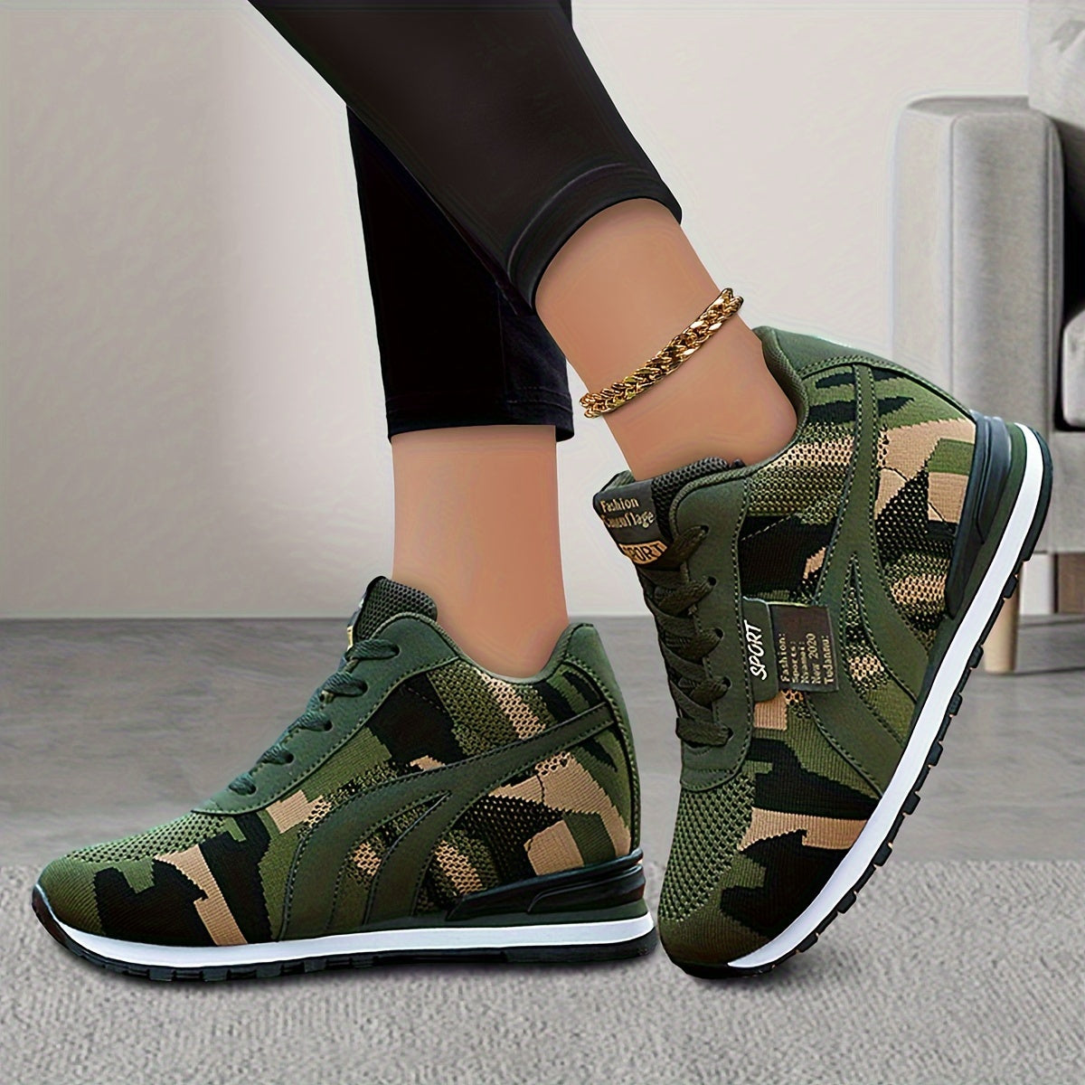 Vibrant Camo Chic Sneakers - Breathable, Lightweight, Comfortable Low Top Running Shoes with Lace Up Closure, Soft Insoles, and Durable Outsoles for Casual Outdoor Activities