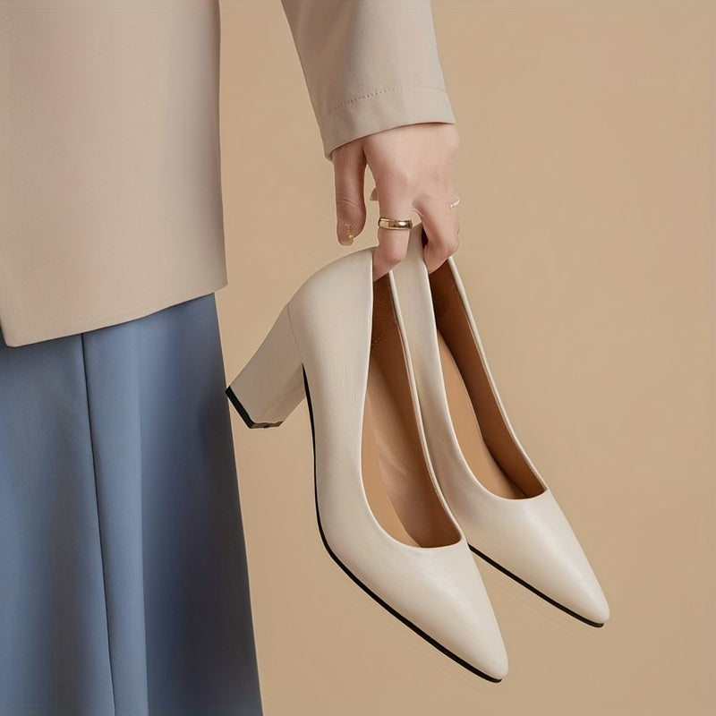 Elegant Pointed-Toe Pumps - Comfortable Soft Sole & Stable Block Heel, Solid Color | Perfect for Office & Stylish Everyday Wear