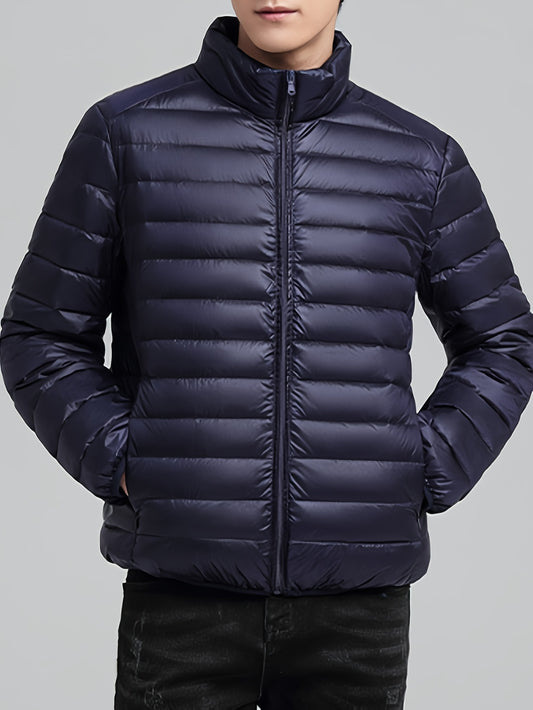 Mens Quilted Puffer Jacket - Windproof & Breathable - Stand Collar Zip Up with Multipurpose Pockets - Warm & Comfortable Long Sleeve for All-Season Outdoor Adventures