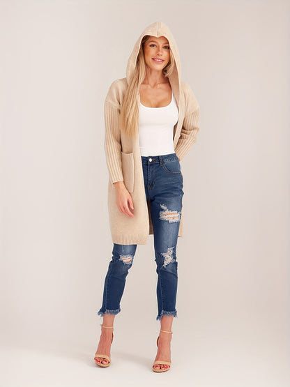 Women's Open Front Long Sleeve Hooded Duster Cardigan