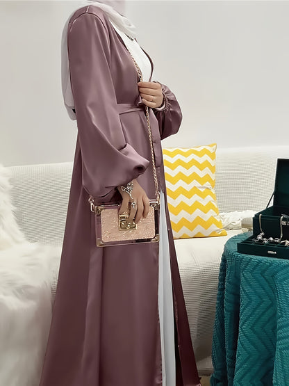 Exquisite Middle Eastern Inspired Long Lantern Sleeve Maxi Cardigan Dress - Elegant Open Front Design, Flowy Fabric, Comfortable Wear - Perfect for Muslim Women, Modest Fashion, Special Occasions