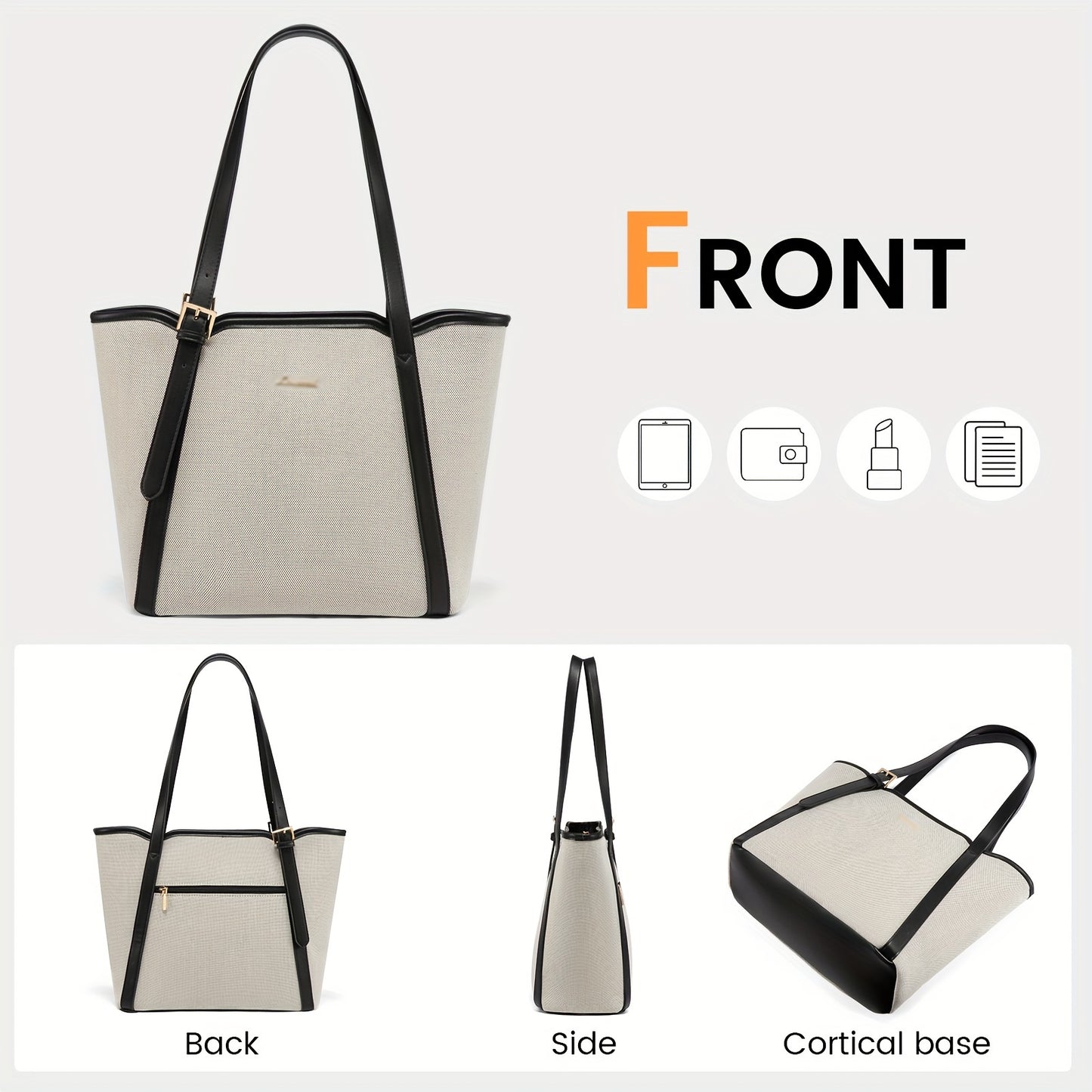 2pcs Fashion Canvas Tote Bag With Coin Purse For Women, Zipper Closure Bag For Daily Commute