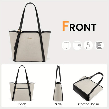 2pcs Fashion Canvas Tote Bag With Coin Purse For Women, Zipper Closure Bag For Daily Commute