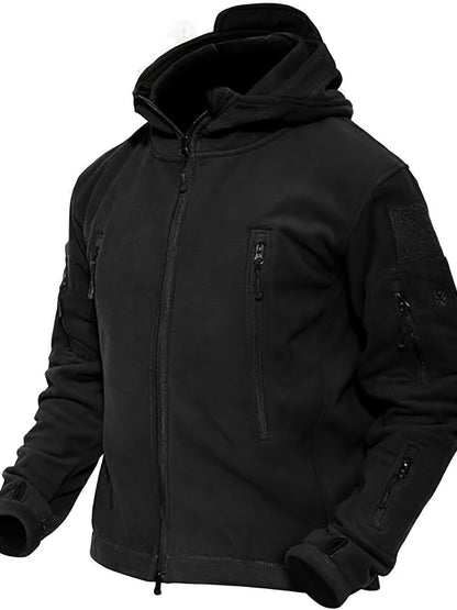 Winter Warrior Hoodie - Windproof, Water-Resistant, 6 Zip-Pocket, Thumbhole, Drawstring Hem, Anti-Static Polyester Jacket for Outdoor Sports, Workout, Casual, and Regular Workwear - Multi-Pocket, Magic Tap Label, Polar Fleece Lined for Ultimate Warmth