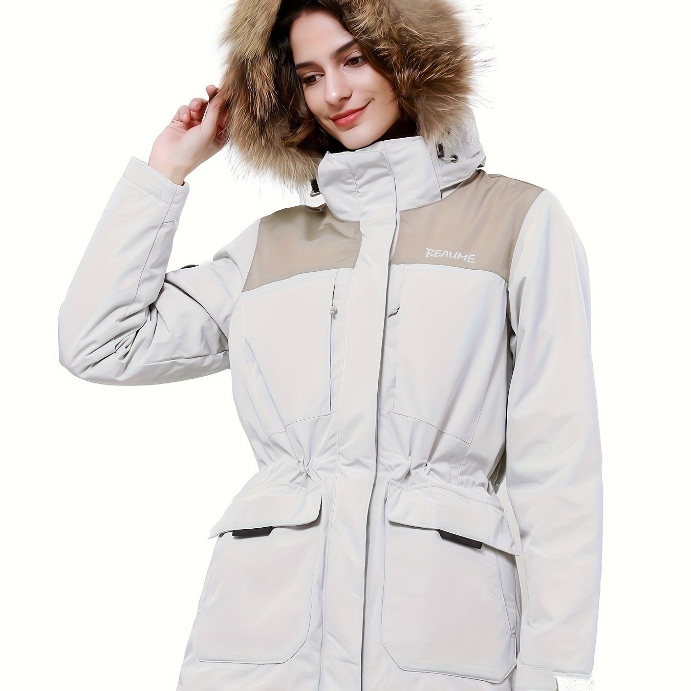 Women's Contrast Color Winter Down Jacket With Flap Pocket - Thickened & Warm Sports Puff Coat