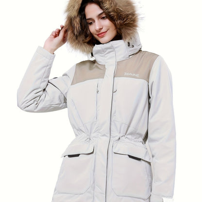 Women's Contrast Color Winter Down Jacket With Flap Pocket - Thickened & Warm Sports Puff Coat