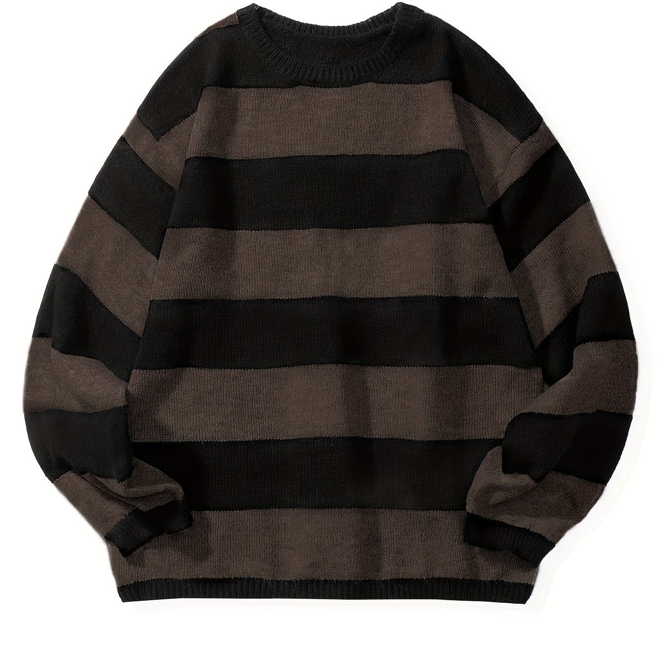 Retro Chic Knitted Sweater for Men - Soft, Warm, Slightly Stretchy Crew Neck Pullover with Preppy Striped Pattern for Fall and Winter - K-Pop Inspired, Casual, Comfortable, and Versatile