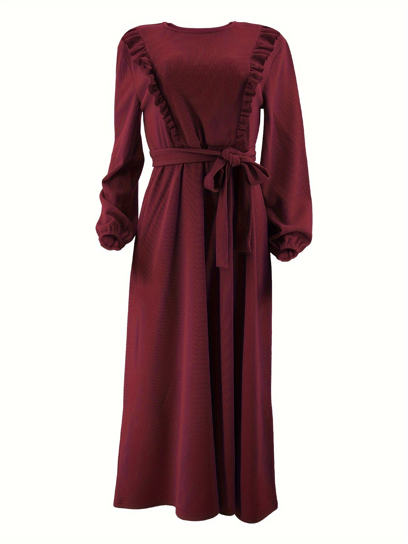 Chic Ruffle Solid Color Abaya Dress - Timeless Crew Neck, Full-Sleeve Maxi Style - Premium Modest Womens Fashion