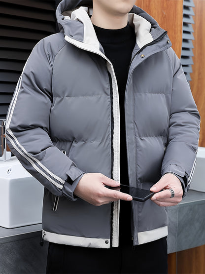 Men's Warm Hooded Jacket For Winter, Thickened Zipper Up Long Sleeve Coats For Outdoor Activities