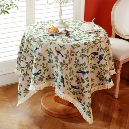 1pc, Exquisite Bird Embroidery Knitted Jacquard Tablecloth - Soft, Cozy, and Delicately Designed for Rustic Farmhouse Home Decor, Perfect for Christmas Decorations and as a Unique Gift