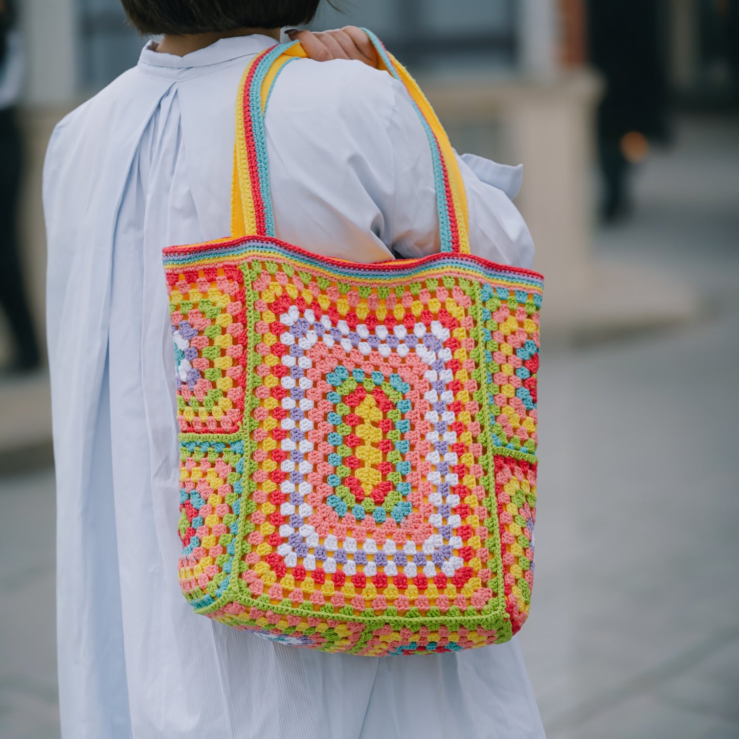 Vibrant Bohemian Chic Crochet Tote Bag - Handcrafted, Fashion-Forward Ethnic Style - Perfect for Womens Travel Adventures, Versatile & Lightweight