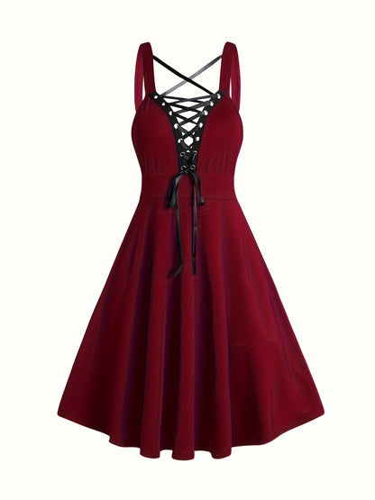 Mini Crisscross Strap Corset Dress - High Elasticity, Lace-Up, Spaghetti Strap, Sleeveless, Punk Style - Machine Washable, All-Season, Casual Wear for Women