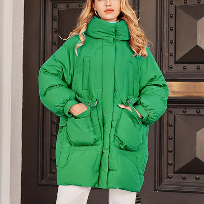 Pocket Front Warm Hooded Coat, Casual Solid Long Sleeve Winter Outerwear, Women's Clothing