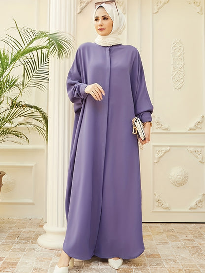 Ramadan Elegance - Solid Batwing Kaftan Dress with Flowy Split Maxi Length - Premium Womens Clothing for a Timeless Look