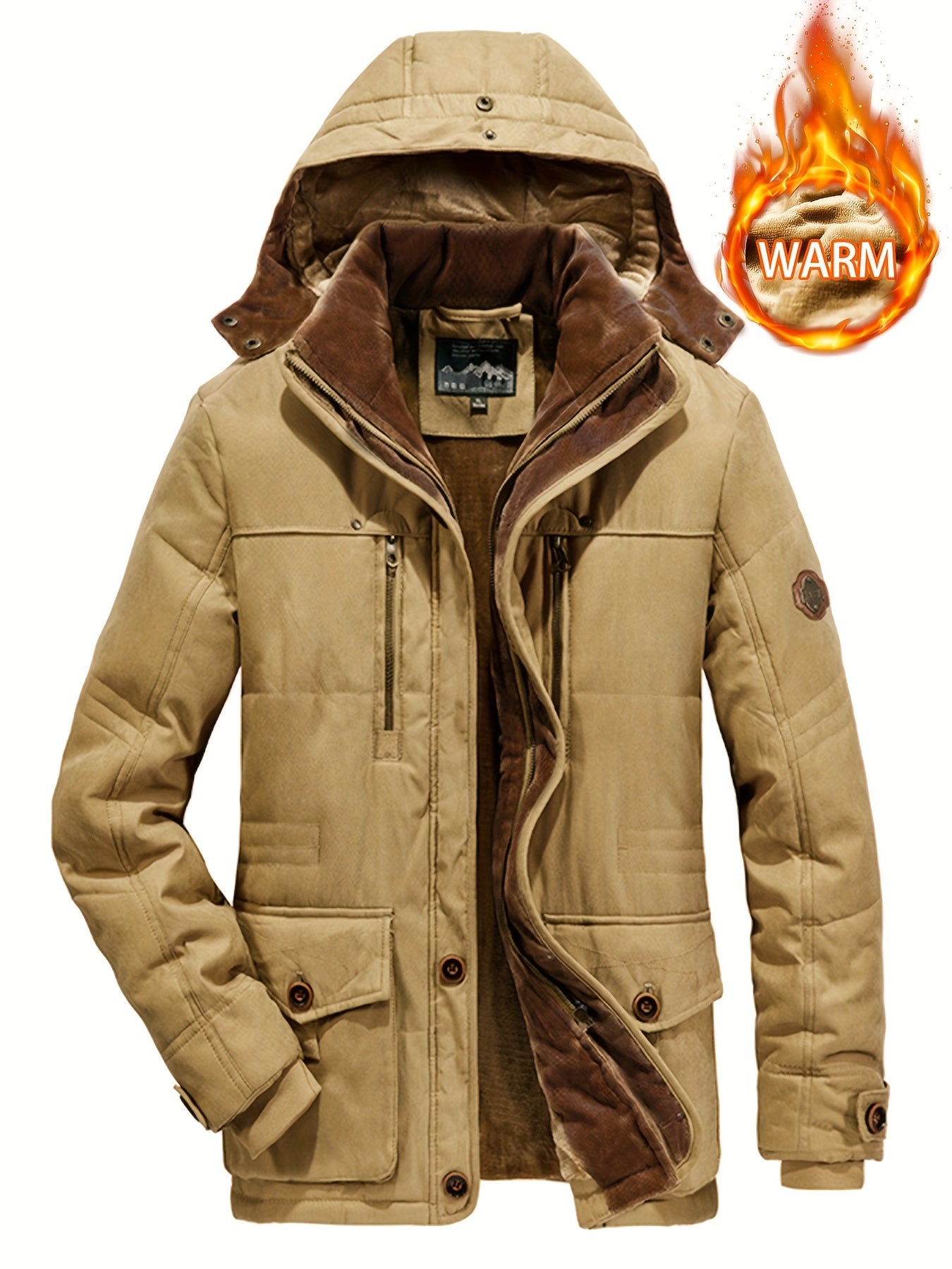 Winter Explorer's Dream - Ultra-Warm, Windproof, and Water-Resistant Hooded Jacket with Plush Retro Design for Men - Perfect for Autumn, Winter, and Snowy Days Outdoors