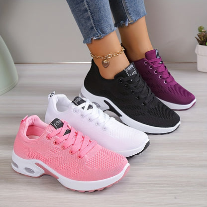 Ultra-Comfortable Women's Knitted Air Cushion Low Top Running Shoes - Breathable, Lightweight, Shock-Absorbing, Slip-Resistant, Lace-Up Design for Outdoor Athletic Activities - Perfect for Fitness, Jogging, Hiking, and Casual Wear