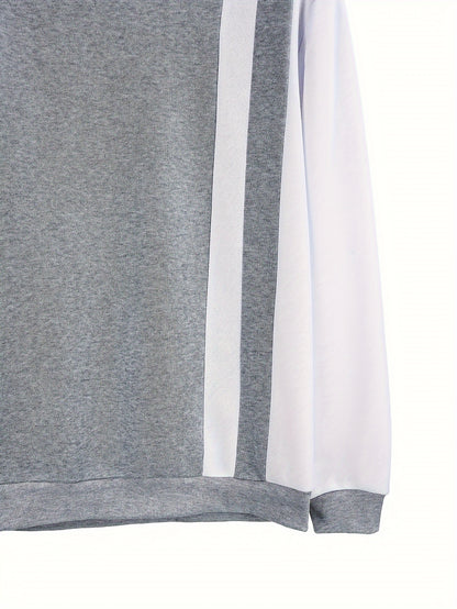 Mens Classic Crew Neck Sweatshirt - Soft Slight Stretch Polyester Fabric, Solid Color Block Trendy Design, Regular Fit, Casual Style for Fall and Winter