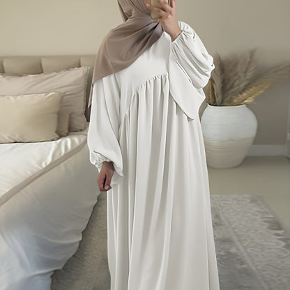 Stunning Ruffle Hem Maxi Dress - Elegant Lantern Sleeves, Modest Loose Fit, Solid Color, Women's Clothing for Everyday Elegance