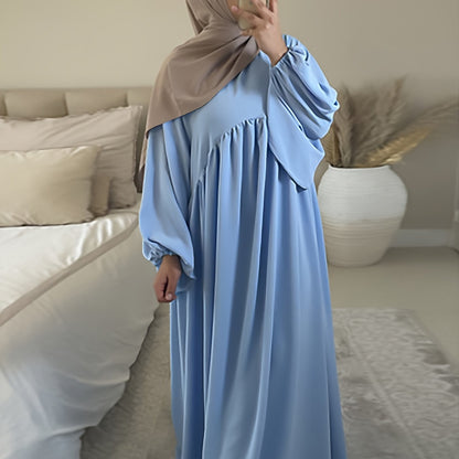 Stunning Ruffle Hem Maxi Dress - Elegant Lantern Sleeves, Modest Loose Fit, Solid Color, Women's Clothing for Everyday Elegance