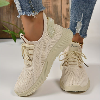 Women's Knitted Sports Shoes, Lightweight Lace Up Low Top Running & Tennis Sneakers, Breathable Gym Trainers for Holiday