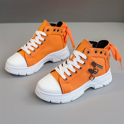 Womens Canvas Platform Sneakers - Zipper Detail, Lace-Up High Tops - Comfortable Sporty Style for All-Occasions