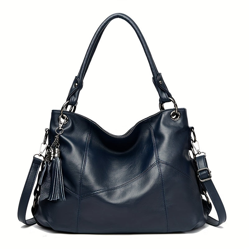 Elegant & Versatile Women's Quilted Tote, Convertible Crossbody Strap with Zipper & Tassel Detail