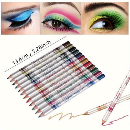 12pcs/set Vibrant Colour Eyeliner Pen Collection - Long-Lasting, Waterproof, Luminous, and Smudge-Proof Eye Makeup Sticks for Music Festival and Everyday Use