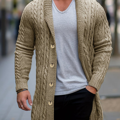 Mens Luxurious Mid-Length Loose Knit Cardigan Sweater - Fashionable Shawl Collar, Long Sleeve, Winter Thick Warm, Button-Front, Soft Brushed Fabric, Cozy Fit - Perfect for Casual Daily Wear, Outdoor Activities, and Gift Giving