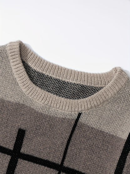 Mens Soft Knit Color Block Sweater - Stylish, Warm & Stretchy - Versatile Crew Neck Pullover for Autumn Winter