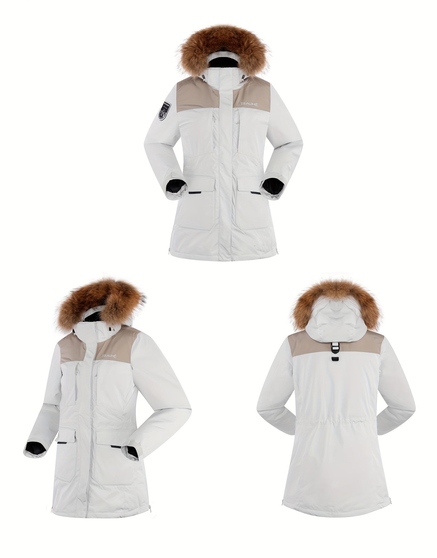 Women's Contrast Color Winter Down Jacket With Flap Pocket - Thickened & Warm Sports Puff Coat