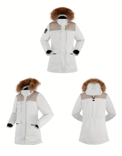 Women's Contrast Color Winter Down Jacket With Flap Pocket - Thickened & Warm Sports Puff Coat