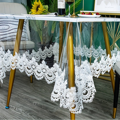 1pc Square Crystal Clear PVC Tablecloth - Waterproof, Oil-Proof, Non-Slip - Stain-Resistant with Timeless Lace Design - Perfect for Dining, Kitchen & Party Decor