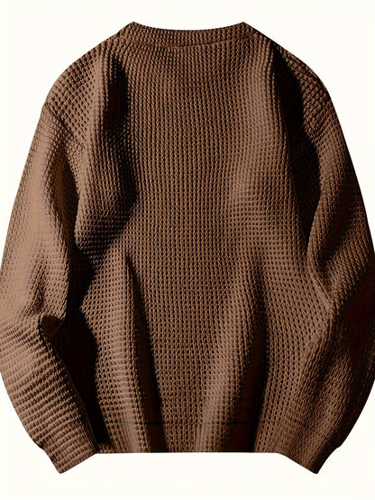 Cozy Micro Waffle Knit Sweatshirt for Men - Soft & Stylish Crew Neck - Warm Fall Winter Casual Wear