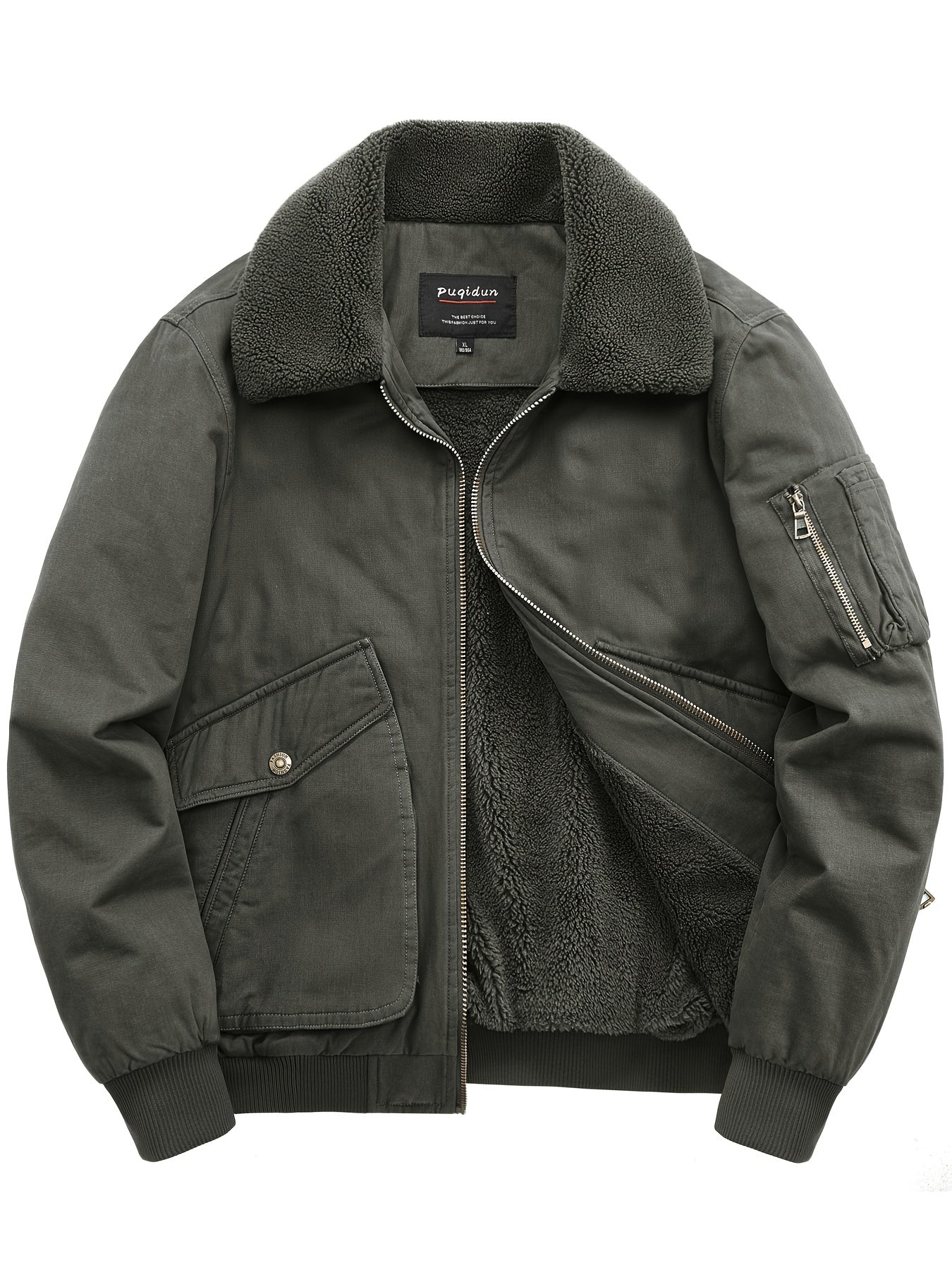 Men's Winter Cargo Bomber Jacket - Fleece Lined Warmth, Multi-Pocket Convenience, Retro Style - Ideal for Cold Weather