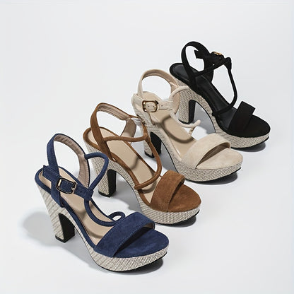 Ultrahigh Block Heel D-Orsay Peep Toe Sandals - Lightweight, Fashionable Linen Slingback Design with Ankle Buckle Strap, TPU Sole, and Flannel Insole - Perfect for Summer, All-Season Wear