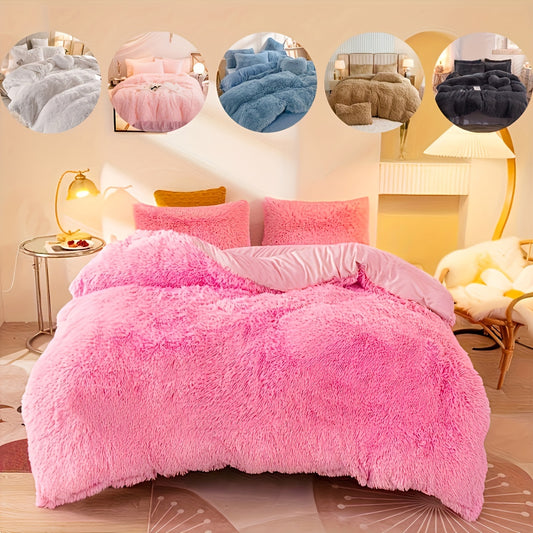 3pcs Plush Duvet Cover Set (1*Duvet Cover + 2*Pillowcase, Without Core), Solid Color Autumn And Winter Warm Velvet Bedding Set, Soft Comfortable Duvet Cover, For Bedroom, Guest Room