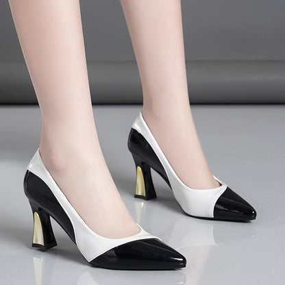 Chic Contrast Color Point Toe High Heels - Elegant Slip-On Dress Pumps for Sophisticated Style - Perfect for Formal Occasions