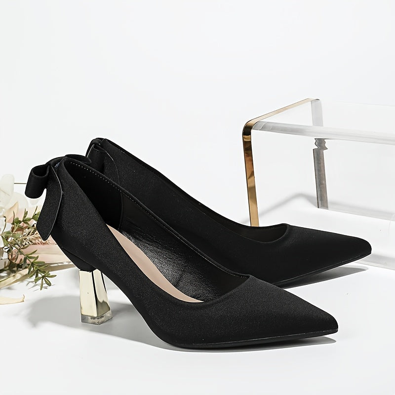 Elegant Bowknot D'Orsay Pumps for Women - Breathable Fabric, Block Heel, Pointed Toe | Versatile All-Season High Heels