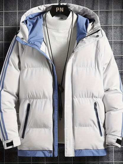 Men's Warm Hooded Jacket For Winter, Thickened Zipper Up Long Sleeve Coats For Outdoor Activities