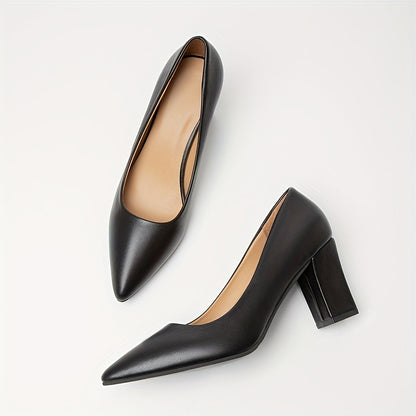 Elegant Pointed-Toe Pumps - Comfortable Soft Sole & Stable Block Heel, Solid Color | Perfect for Office & Stylish Everyday Wear