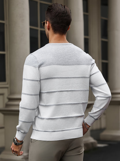 All Match Knitted Striped Sweater, Men's Casual Warm High Stretch Crew Neck Pullover Sweater For Men Fall Winter