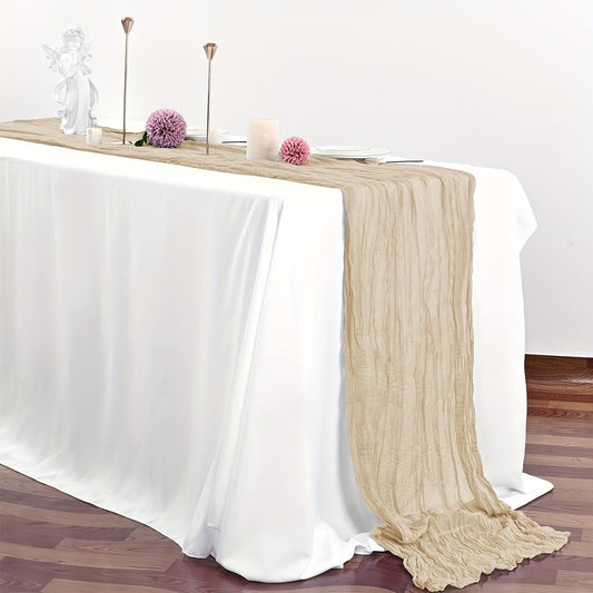 12pcs Elegant Balinese Pleated Table Runner - Luxurious Solid Color Cheesecloth Fabric, Holiday Desktop Decoration, Dining Table Decor, Room Decor, Wedding Decor, Easy Care, Wrinkle-Resistant, and Versatile for Any Occasion