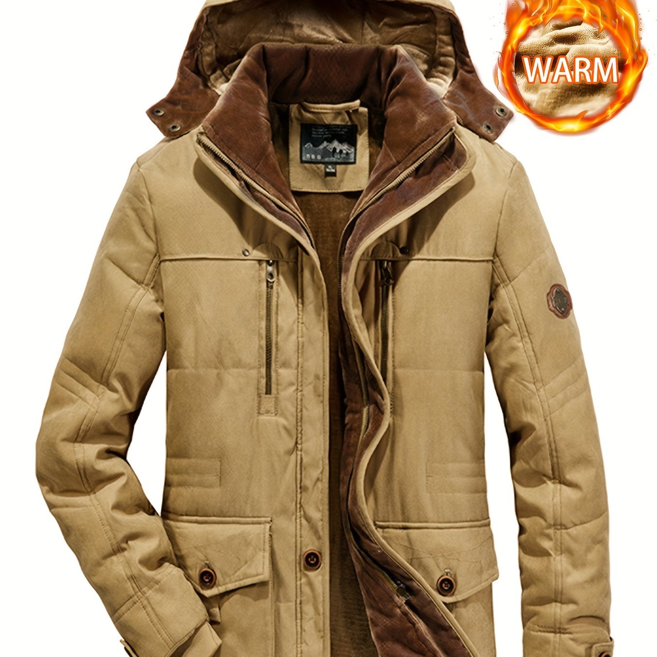 Winter Explorer's Dream - Ultra-Warm, Windproof, and Water-Resistant Hooded Jacket with Plush Retro Design for Men - Perfect for Autumn, Winter, and Snowy Days Outdoors