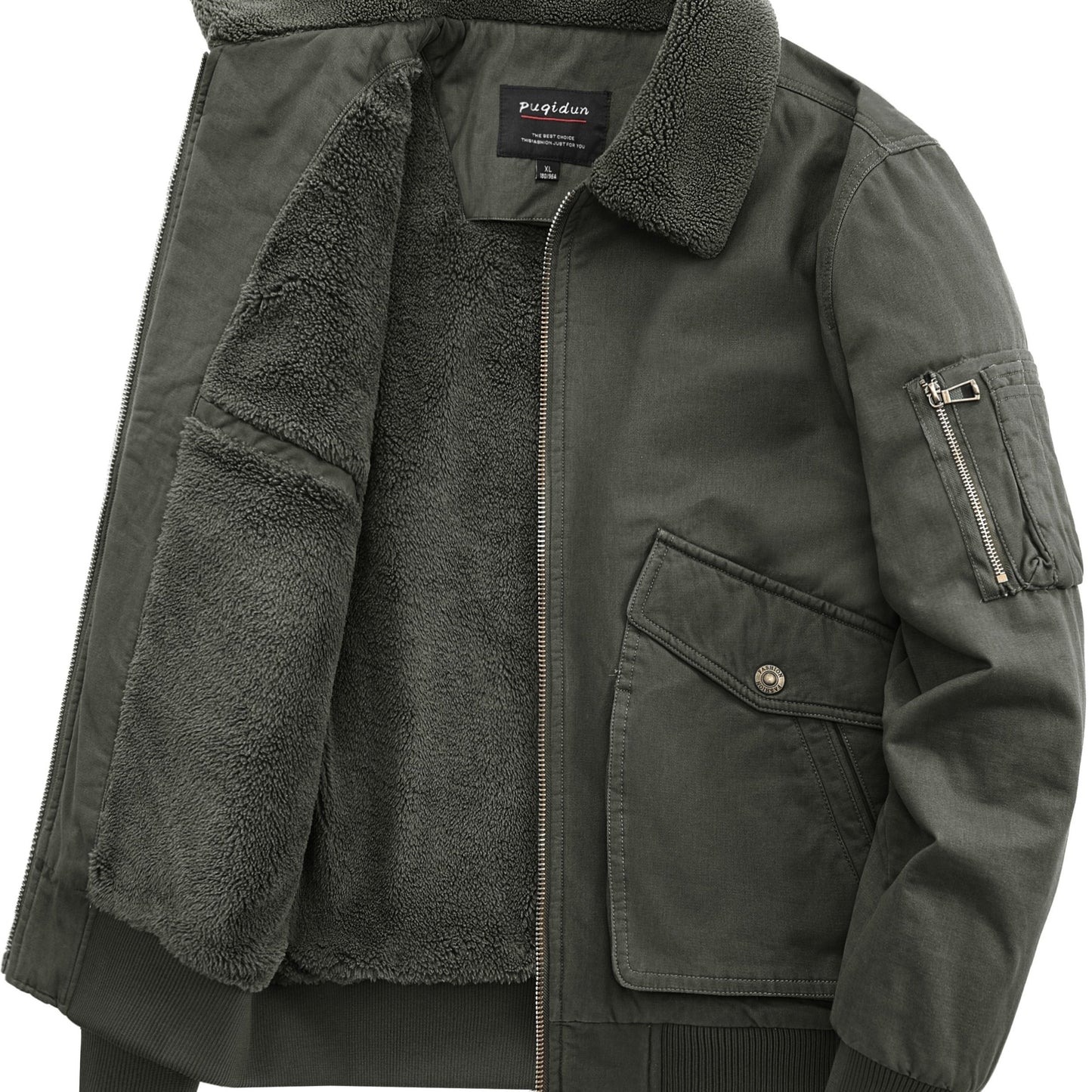 Men's Winter Cargo Bomber Jacket - Fleece Lined Warmth, Multi-Pocket Convenience, Retro Style - Ideal for Cold Weather