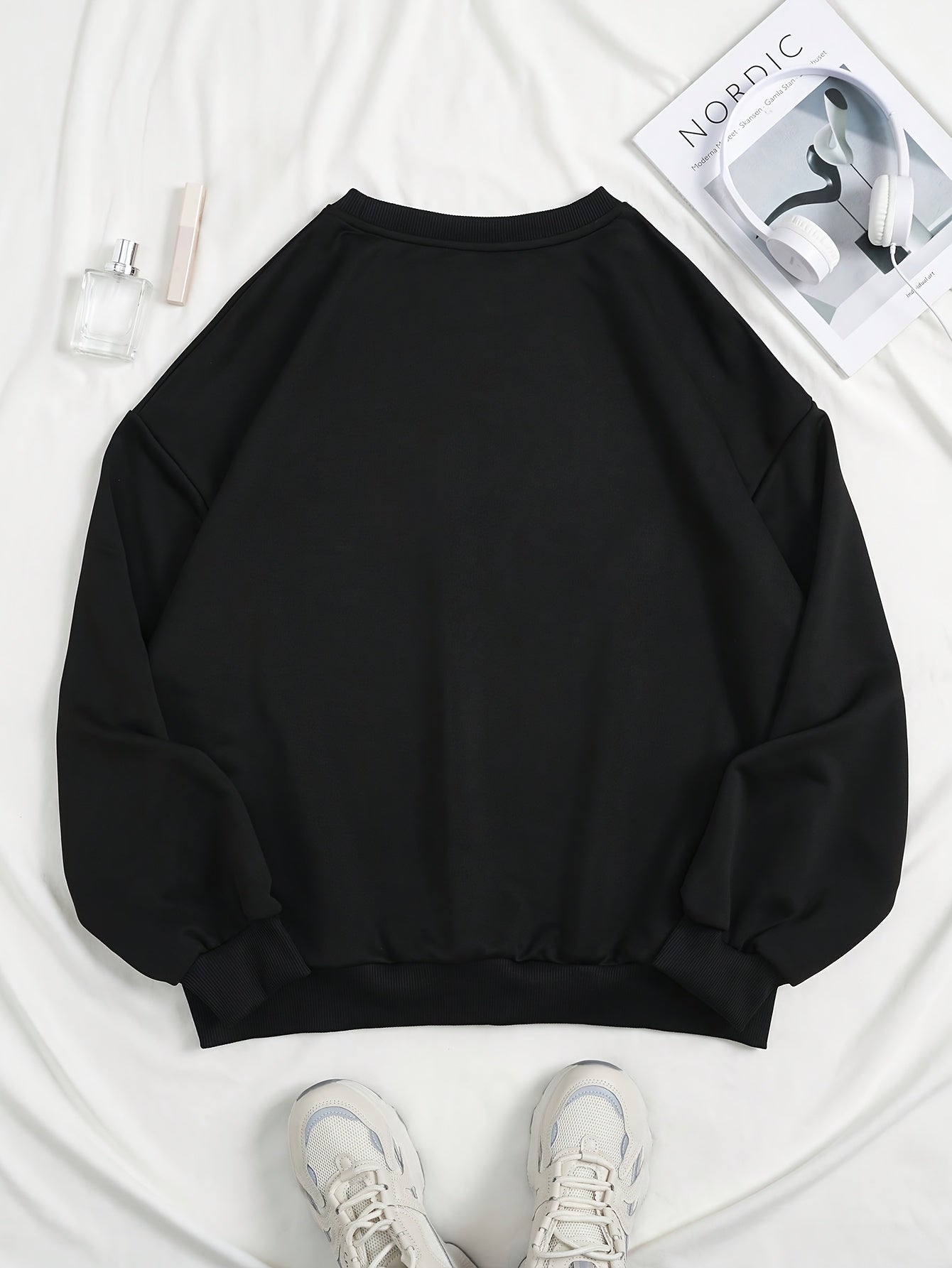 Women's Casual Crew Neck Plush Sweatshirt, Long Sleeve Sporty Pullover, Fall/Winter Fashion Outerwear