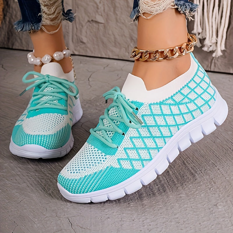 Comfortable Womens Breathable Knit Low Top Sneakers - Lightweight, Fabric Upper, Lace-Up Closure, PU Sole, Perfect for Daily Casual Wear and Athletic Activities