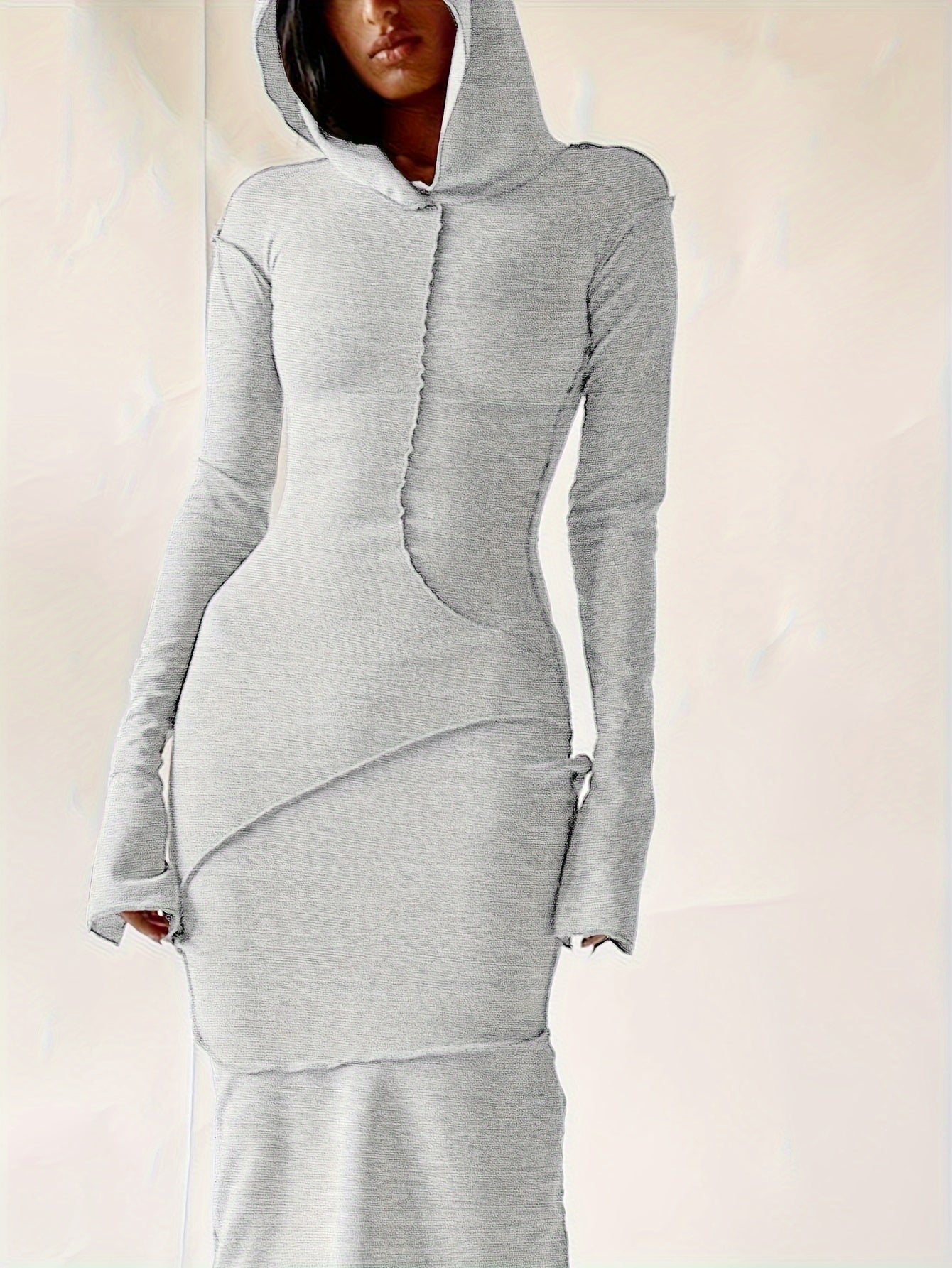 Chic Hooded Maxi Dress - Casual Long Sleeve Stitching Design - Comfortable Womens Clothing for Everyday Style