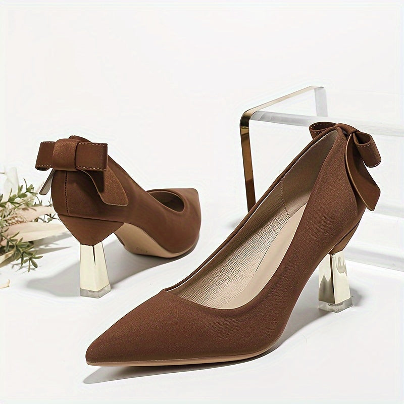 Elegant Bowknot D'Orsay Pumps for Women - Breathable Fabric, Block Heel, Pointed Toe | Versatile All-Season High Heels