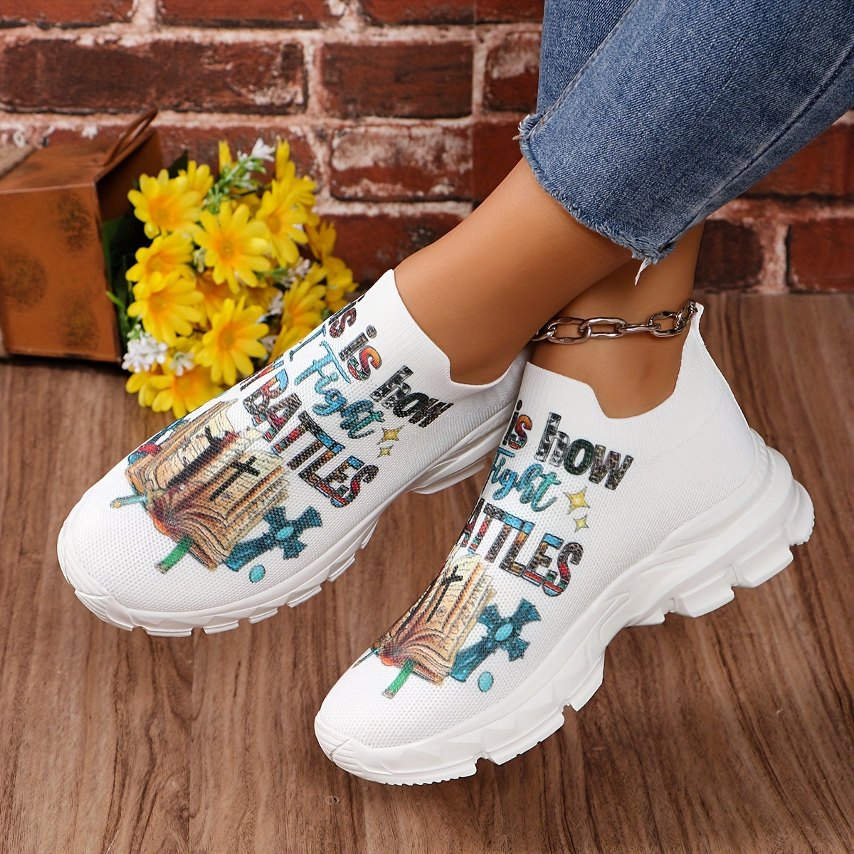 Womens Platform Sneakers - Ultra Breathable Soft Knit Slip-On Shoes with Exceptional Comfort and Low-Top Profile - Stylish Letter Print, Perfect for Outdoor Activities and Versatile Sport Wear