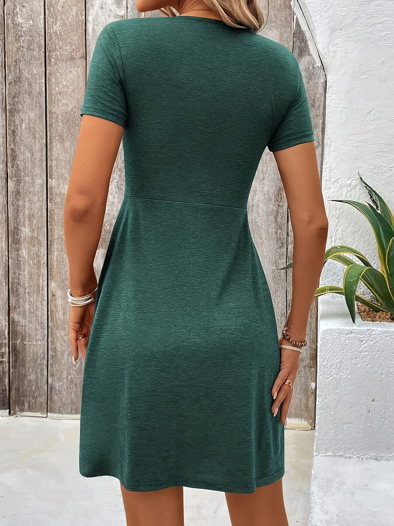 Twist Front V-neck Dress - Exquisitely Elegant, Comfortable Short Sleeves, Flattering A-line Silhouette, Classic V-neck Design - Perfect for Spring and Summer Seasons, Designed for Womens Fashion